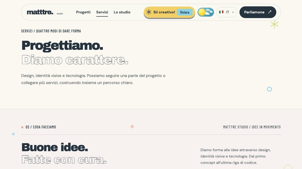 La pagina servizi di MATTTRE Studio su desktop