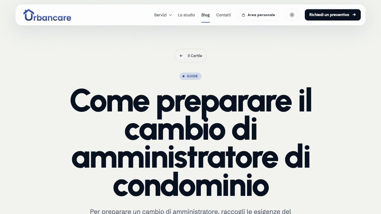 Scroll di un articolo Urbancare con zoom sull’indice a forma di ascensore e cambio del piano attivo
